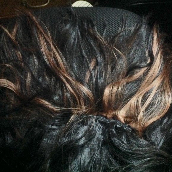 Medium Length Brown Synthetic Wig with Highlights - Picture 9 of 9